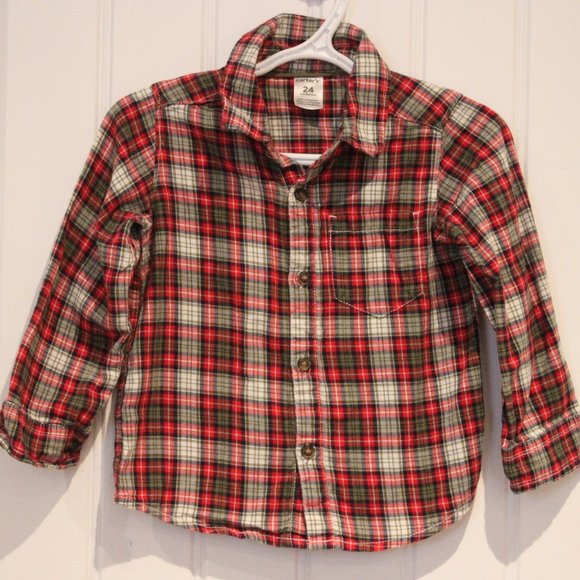 3/$20 🏷 Carters Plaid Dress Shirt Size 24m - Picture 2 of 2